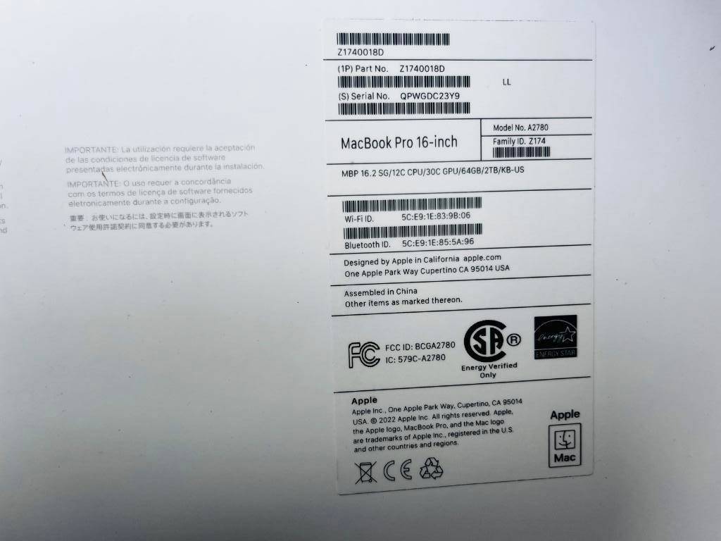MacBook Pro (16-inch, 2023)12C CPU /30C GPU /64GB /2TB "H91151"