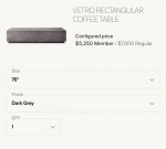 RH VETRO RECTANGULAR 76" COFFEE TABLE • DARK GRAY FINISH