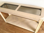 White Washed Oak Sofa Console Table w/ Glass Inserts