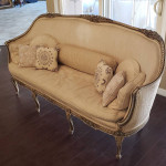 Louis XV Antique Style Cream Colored Sofa Couch with Pillows