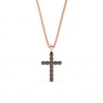 14k Solid Gold & Black Diamond Micro Cross Pendant