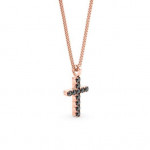 14k Solid Gold & Black Diamond Micro Cross Pendant