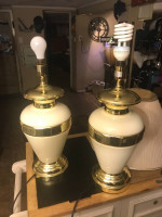 2 or Pair Vintage Table Lamp Lights & Original Shades  (Stiffel Looks)