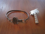Vtg Sterling silver Palm Tree Bracelet and Pendant / Brooch