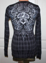 LIKE NEW! Affliction SMALL Black & Gray Tie Dye V-Neck Thermal Top