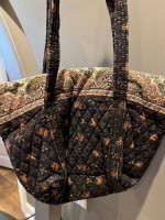 Vera Bradley Black/Beige Paisley Flower Shoulder Bag Purse Tote