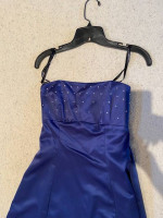 Formal Prom Gown, Size 11/12, Navy Blue Satin, Strapless, ZumZ