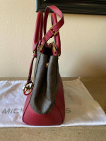 Michael Kors Sutton Medium Signature Satchel Brown And Maroon