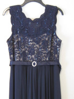 R&M Richards navy brocade sequined lace chiffon dress sz 14, wedding