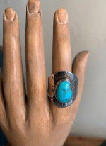Vintage Turquoise Men's Ring SZ 9 Sterling Silver Cigar Band