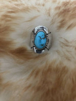 Vintage Turquoise Men's Ring SZ 9 Sterling Silver Cigar Band