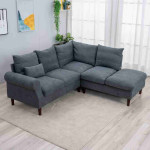 Panana Sectional Sofa Couch,Linen Fabric Couches for Living Room,L Shaped Couch, L Shaped Couch with USB Chaise (Grey - Scroll Arm, 5 Seats Corner with Built-in USB Chaise Tongue)