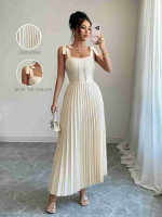 Pleated Tie-Shoulder Maxi Dress