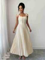 Pleated Tie-Shoulder Maxi Dress