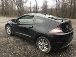 2012 Honda CR-Z Hybrid, black car with minor deer hit damage, parked outdoors.