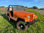 1972 Jeep CJ5 with new parts and suspension, parked in a grassy area near a road.