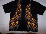 SILVER POINT man's black short sleeved graphics of orange/ gray flames