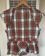 (NEW) WOMEN’S J.CREW CAP-SLEEVE PEPLUM TOP IN SNOWY STEWART TARTAN