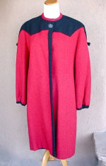 Vintage Women's Handmade Swing Coat S M Red & Black Wool