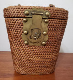 Vintage Rattan Basket Asian Design Purse with Brass Hardware