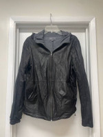 VINCE LAMB LEATHER REVERSIBLE HOODED JACKET