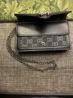 104-HMTT New Black/Ivory Chain Crossbody Bag Snap Close- Box & Dust Bag Included